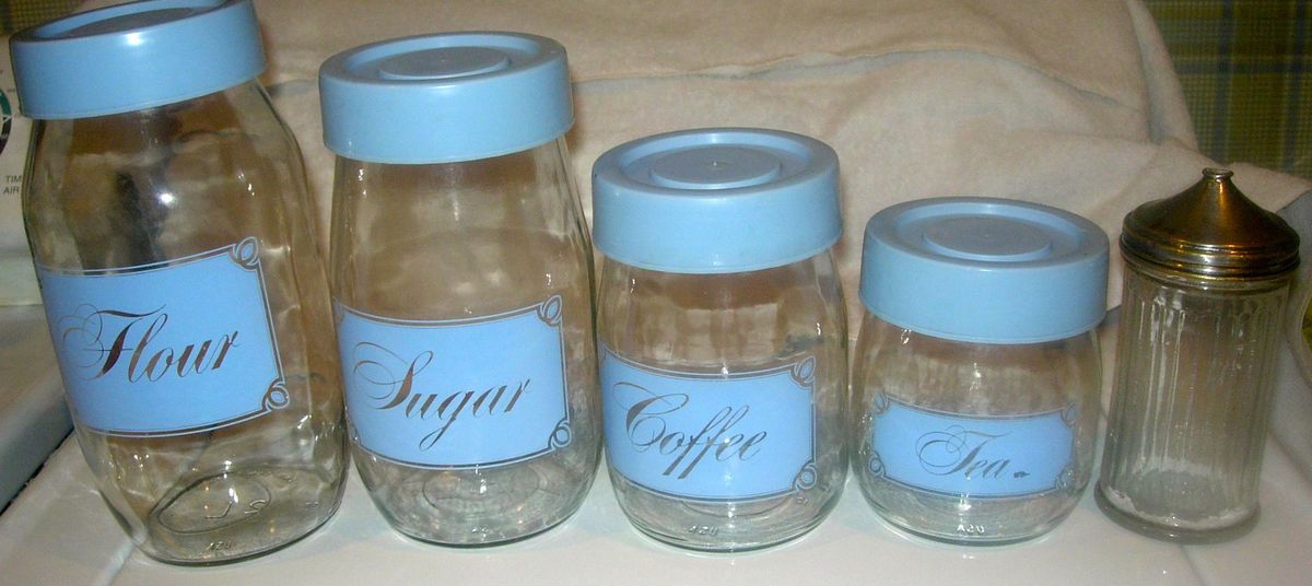  Glass Canister Set from Antique Oak Hoosier Cabinet Estate Fine