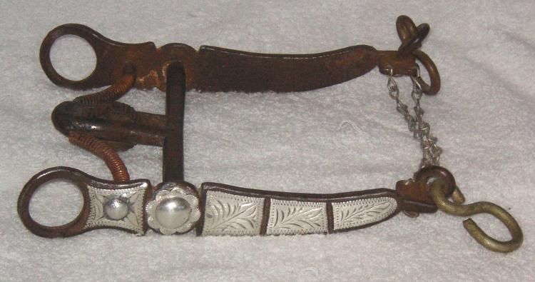 Vintage Spade Iron Bit with Silver Inlaid Shanks Horse Bridle Harness