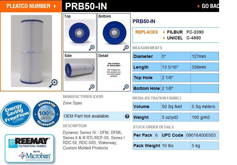 Pleatco Pure™ PRB50 in Spa Hot Tub Filter 2 Pack