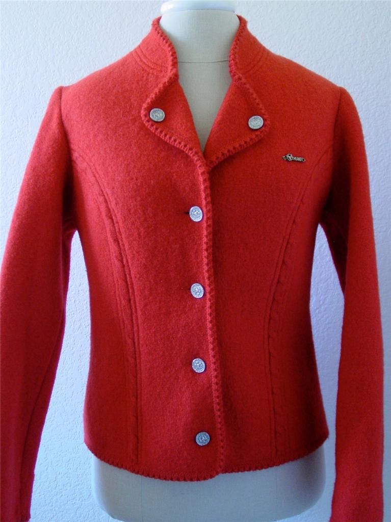 Hundt Modell Virgin Wool Cardigan Sweater Cable Detail Red 6 8