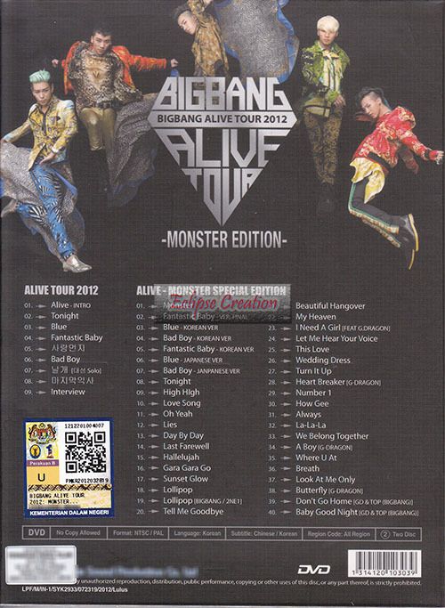 BIGBANG Alive Tour 2012 Monster Edition 2 DVD Brand New