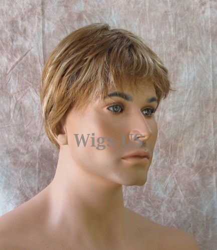 Classic Style Dark Blonde Light Brown Mix Mens Full Wig