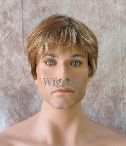 Classic Style Dark Blonde Light Brown Mix Mens Full Wig