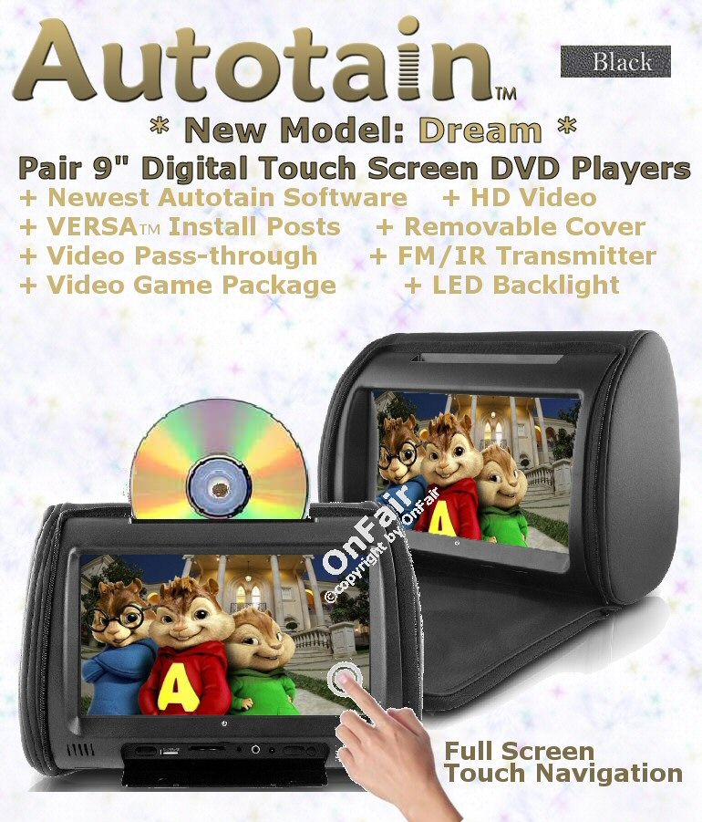  DREAM 9 inch DIGITAL TOUCH SCREEN Car Headrest DVD Player Monitor