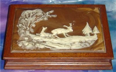 Dante Incolay Jewelry Box Deer Forest American Oak Wood Dantes