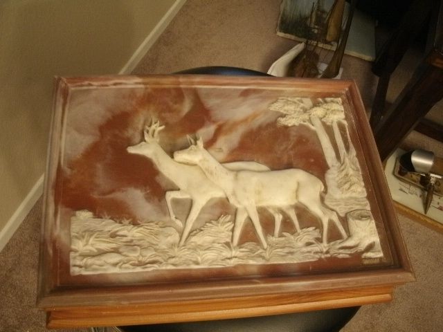 Vintage Incolay Jewelry Box Deer Scene