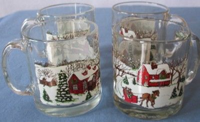 Libbey Christmas Winter Village Cider Mugs Coffee Cups or Glasses