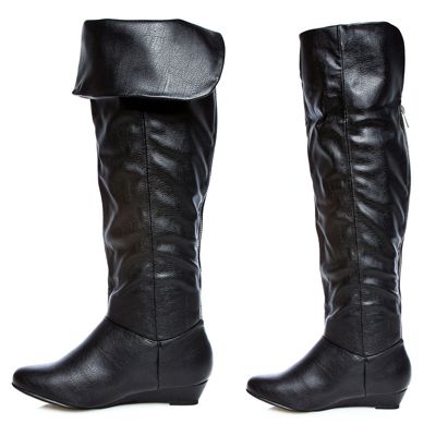 Sleek Fold Unfold Cuff Knee or Over The Knee High Subtle Wedge Boots