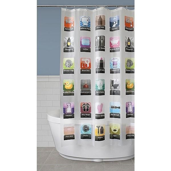 iPhone Shower Curtain Ibath White with iPhone Apps