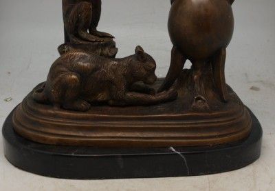 Large French Bronze Sculpture Monkey Cat and Cauldron Signed Bonheur 6