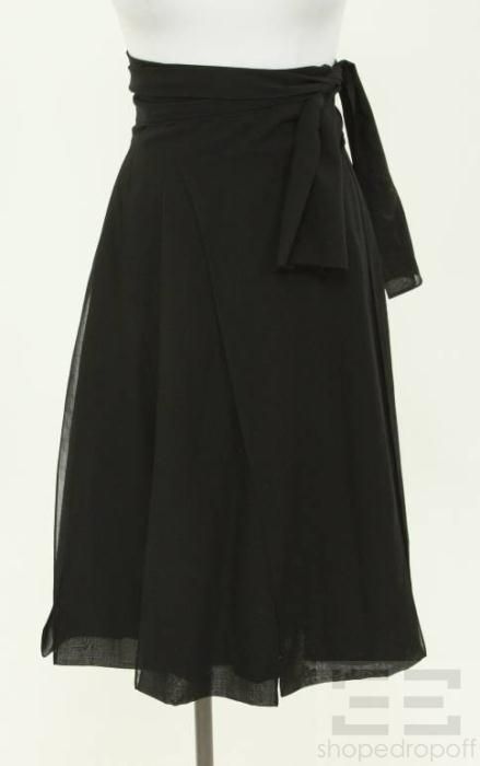 Issey Miyake Black Wool Pleated Wrap Skirt Size 2