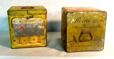 Pair of Antique Ivins Bakery Lunch Box Advertising Tins Great Grafics