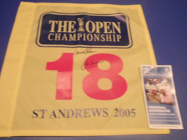 JACK NICKLAUS ARNOLD PALMER DUAL SIGNED 2005 BRITISH OPEN FLAG W