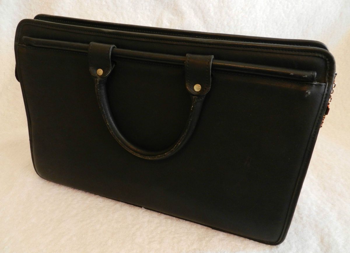 Jack Georges Black Leather Briefcase Laptop Case Nice