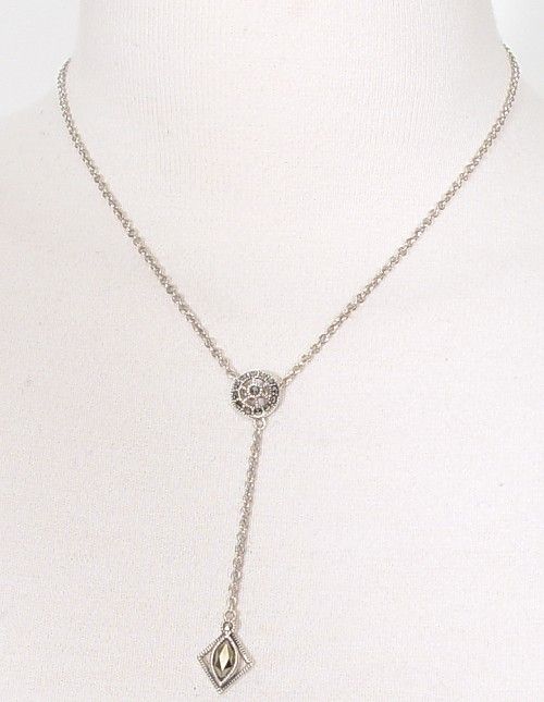  JUDITH JACK Sterling Marcasite Wheel Diamond Drop Necklace