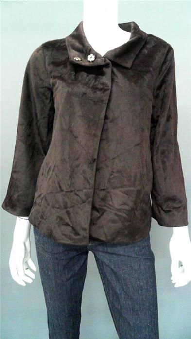 Jaclyn Smith Ladies Womens L Faux Fur Basic Button Jacket Brown