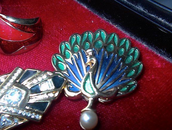  Vintage Inlay Enamel Jewelry France Jackie Collins Peacock More