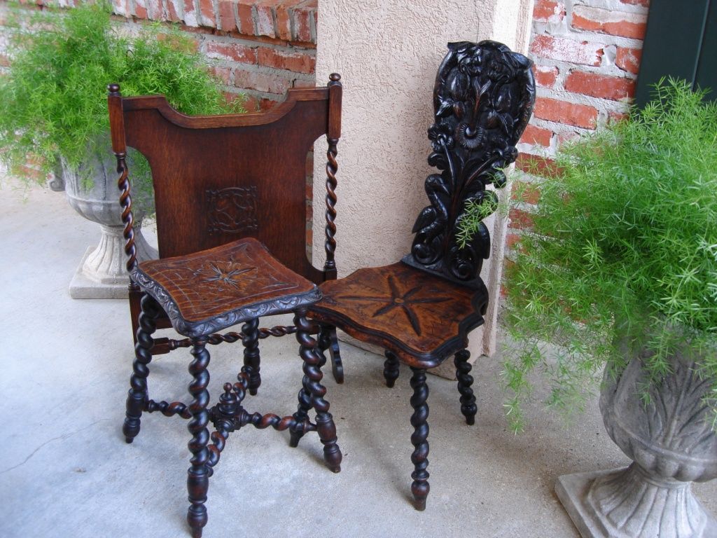  English Carved Oak Barley Twist Jacobean Fireplace Screen Stand