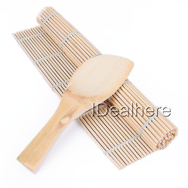 Japanese Sushi Roll Bamboo Mat w Rice Paddle Set