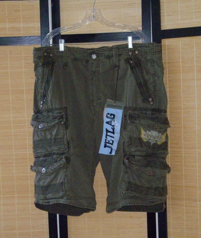 New Jet Lag Lucio Herringbone Green Cargo Shorts 40