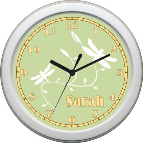 Personalized Baby Sage Nursery Dragonfly Wall Clock