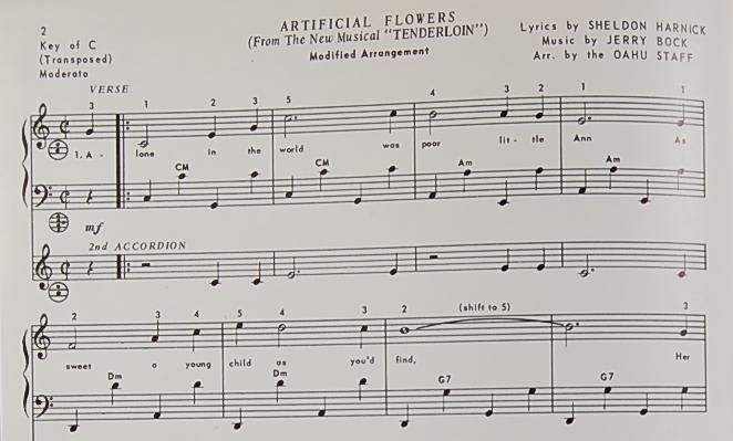 Artificial Flowers Harnick and Bock Accordion 1960 Sheet Music Maurice