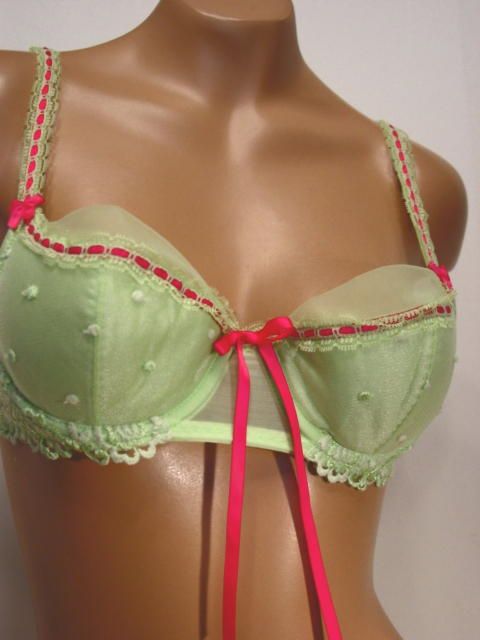 Felina Jezebel Desire Padded Push Up Demi Bra 34A 16427 LIME Underwire