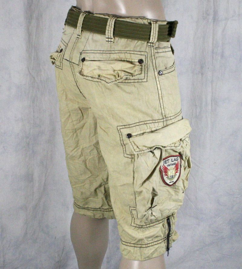 JETLAG Mens Cargo Shorts LCY London city airport Beige w/ removable