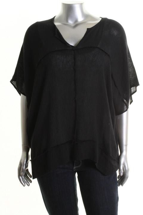 John Eshaya New Black Slash Neck Dolman Sleeve Seamed Pullover Top