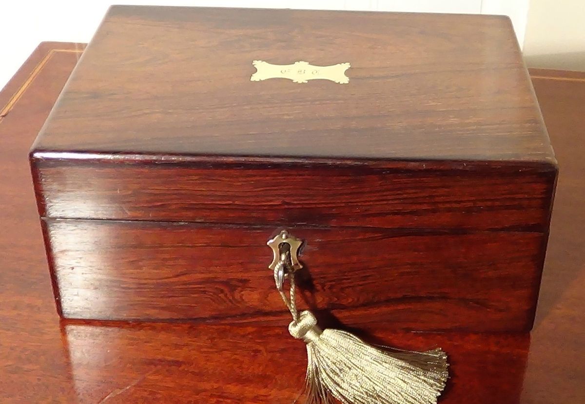  Good Quality Antique Rosewood Inlaid Jewellery Box Circa 1870