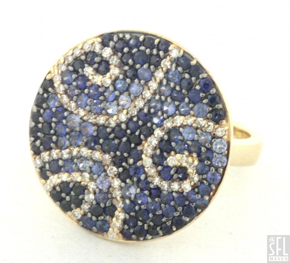 Effy 14k Gold 3 70ctw Diamond Blue Sapphire Cluster Cocktail Ring Size