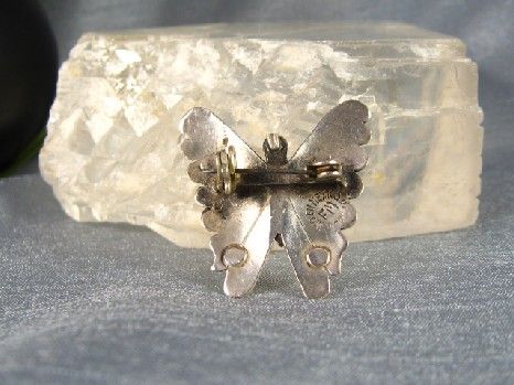 Vtg Mexican Sterling Silver Butterfly Brooch Signed FM