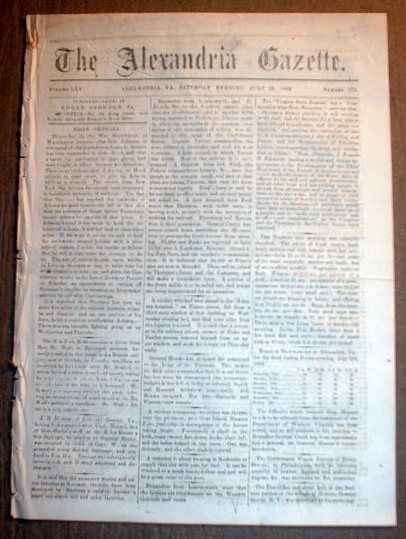  Virginia Civil War Newspaper Confederate Gen Joseph Johnston