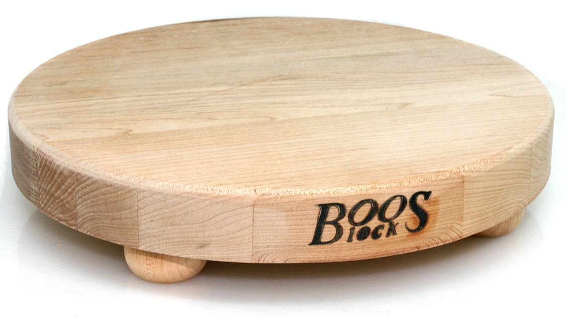 John Boos B12R ROUND Cutting Board Maple 1 1 2 Thick with 4 Wooden Bun