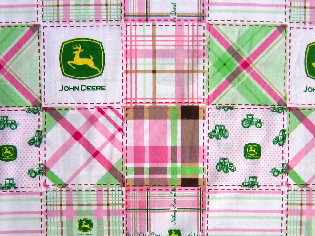 JOHN DEERE MADRAS PINK PASTEL PLAID PATCH BLOCK COTTON FABRIC SPRINGS