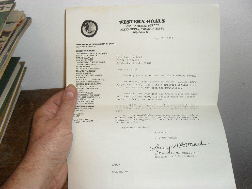  McDonald Signed Letter 1983 John Birch Society Chair Ron Paul