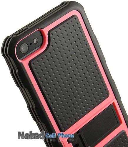 PINK BLACK RUGGED JOLT CASE TPU RUBBER COVER WITH STAND FOR APPLE iPHONE 5  