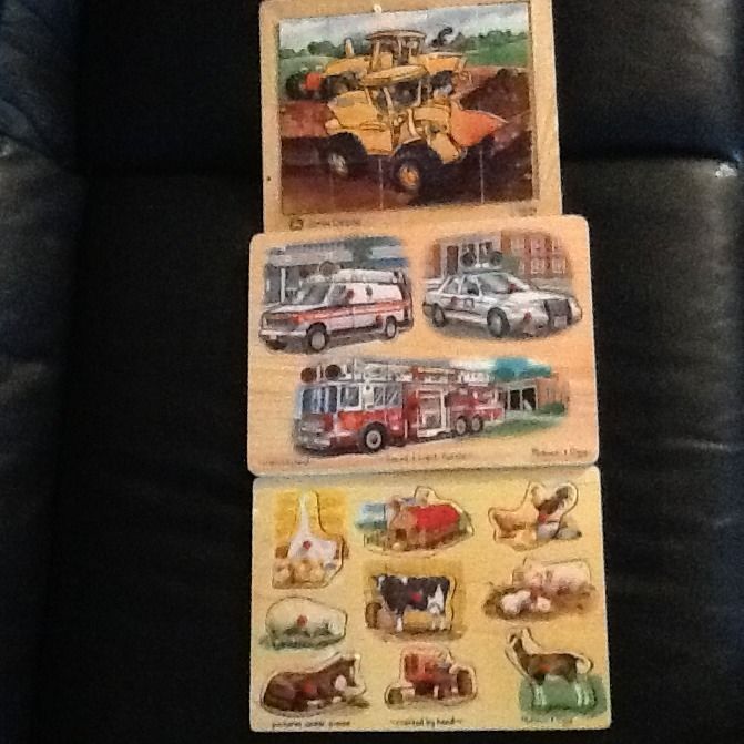 Melissa and Doug John Deere wooden puzzles Lot of 3 Farm Animals Tractor Ve  