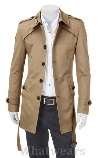 JJ Mens Slim Fit Front Button Stylish Trench Coat Jacket 4Color 4Size C4005  