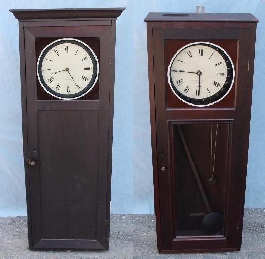 RARE Antique Joseph Brown Sharpe Watchman’s Weight Driven Wall Clocks  