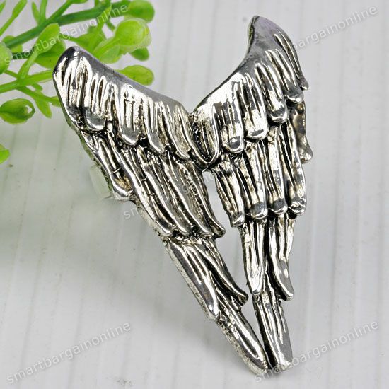 1PC Tibetan Silver Angel Wings Finger Ring Adjustable US 8  