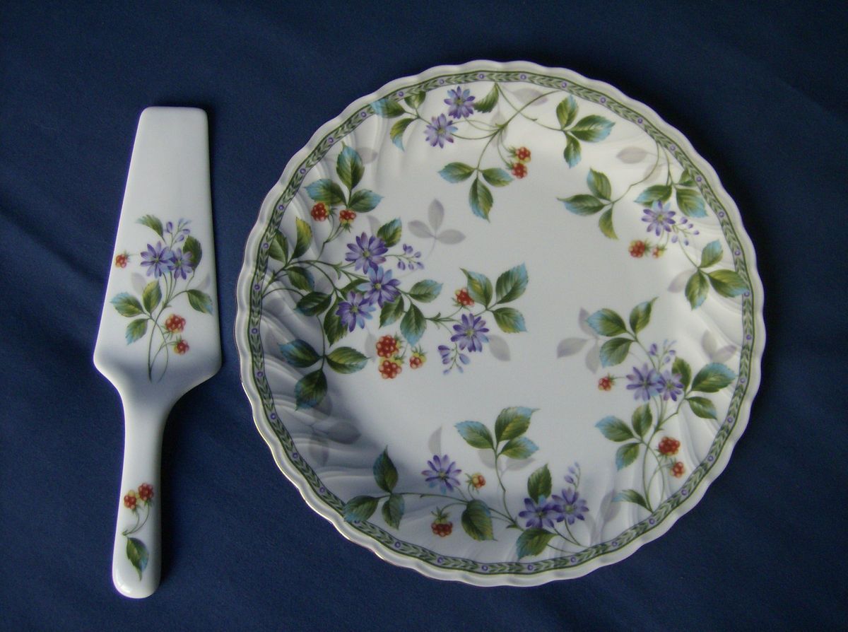 White Serving plate with purple flowers gold edging Centurion