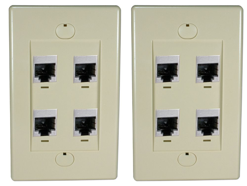 Pack 4Port Cat5e RJ45 Shielded Keystone Jack Beige Wallplate Kit