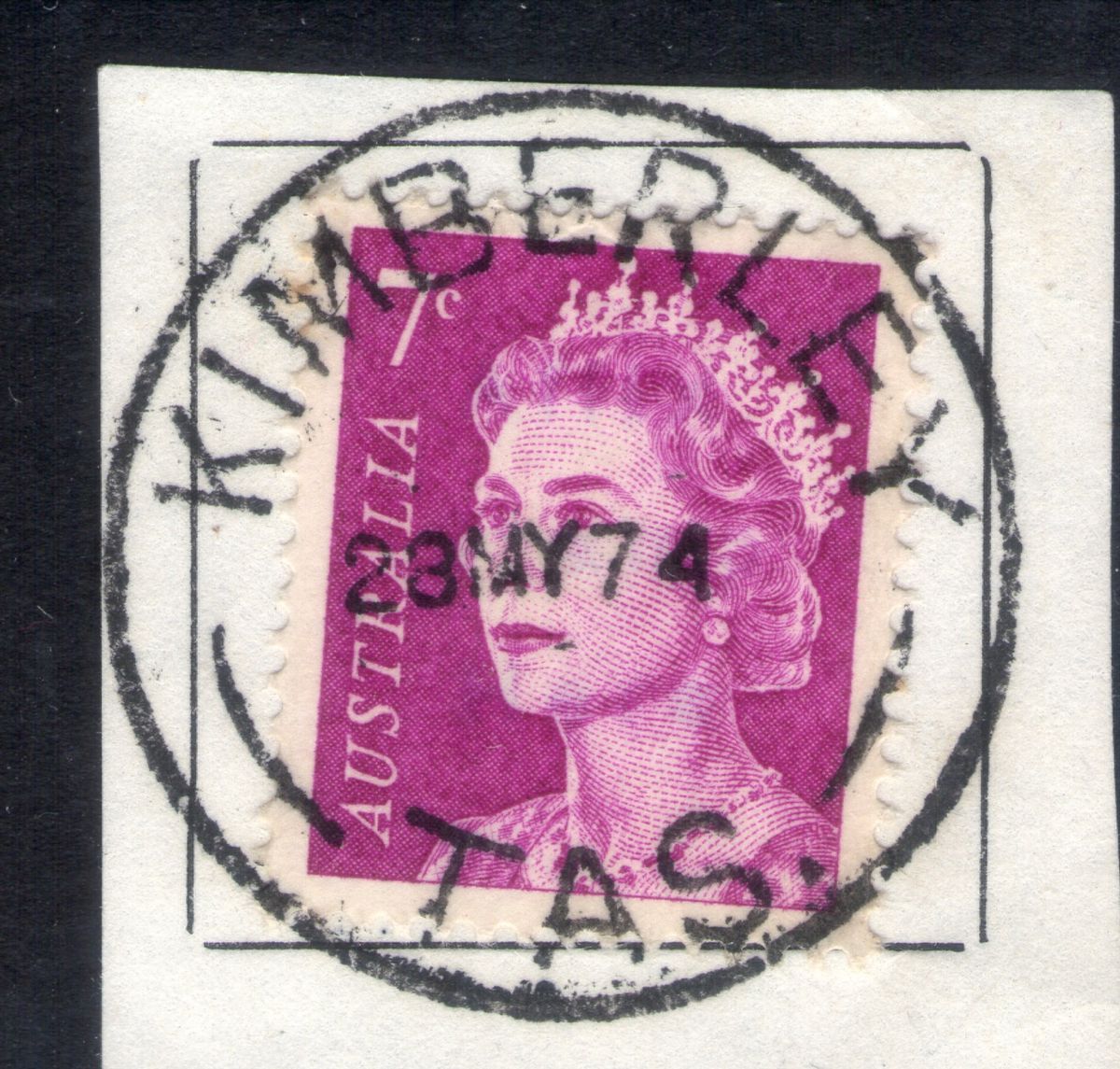 7c QEII Stamp Complete Circular Postmark of Kimberley 28 May 74