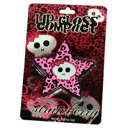 Star Skull Lip Gloss Compact Strawberry Pink New