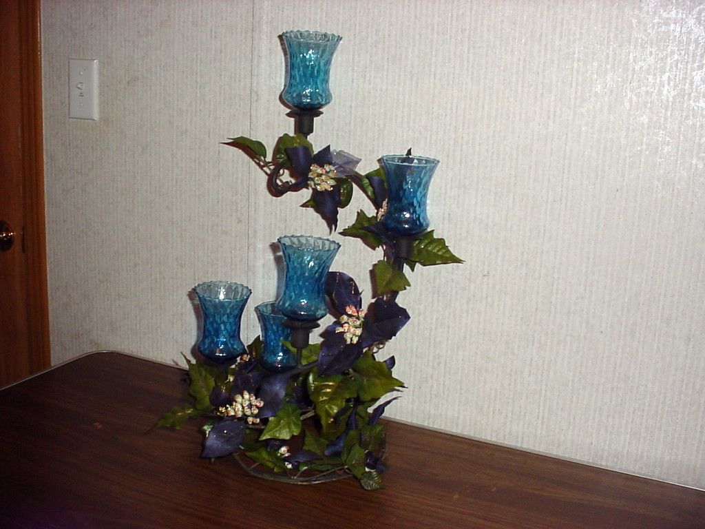 Spiral Wrought Iron 5CandleHolder/Candelabra/ Votive Cups/Silk