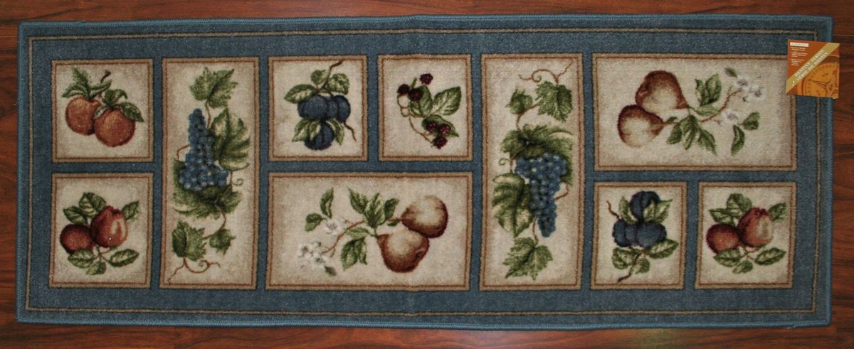 2X5 Kitchen Rug Mat Lite Blue Washable Mats Rugs Fruit Grapes Pears