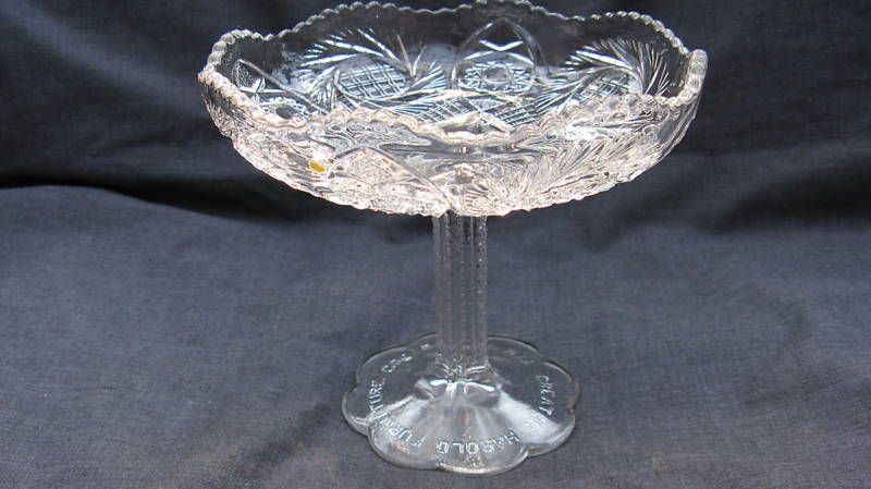 1910 Pressed Glass Advertising Aztec Sunburst Compote