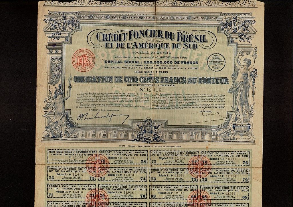 Foncier Du Bresil Et de LAmerique Du Sud 1929 Uncancelled