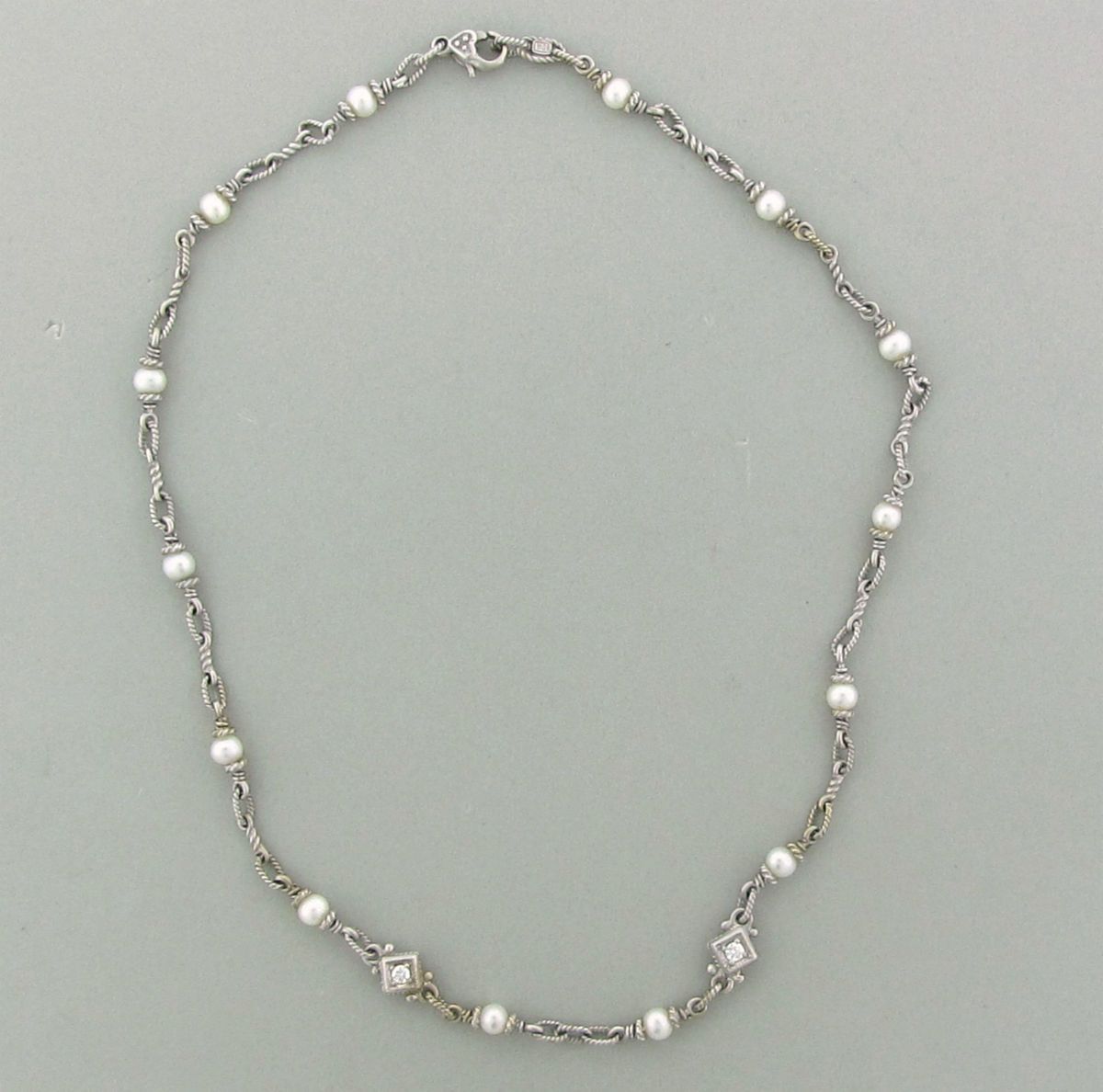 Estate Judith Ripka 18K White Gold Pearl Diamond Necklace